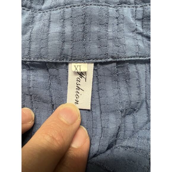 Blue Pleated Dress Collared Ruffle Gold Pearl Buttons Size XL Coquette - Picture 9 of 10